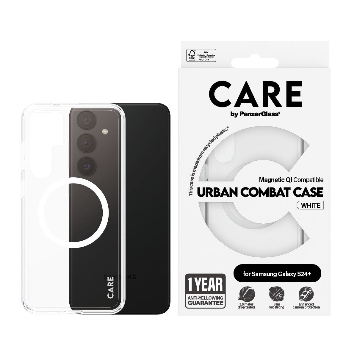 CARE by PanzerGlass® Flagship Case Transparent Urban Combat m. Weiß Qi Compatible Samsung Galaxy S24+